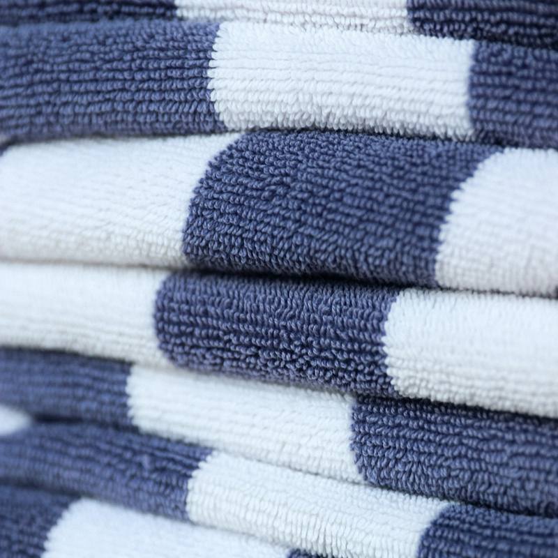 Stack of navy and white striped terry towels